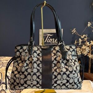 Coach Signature Stripe Drawstring Shoulder Bag